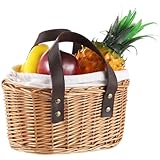 Weidenkorb Natur mit doppelten Ledergriffen, Picknick-Weidenkorb, Aufbewahrungskorb, gewebter Ostereierkorb, Verpackung Geschenkkorb