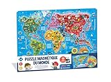 CLEMENTONI - Mein magnetisches Puzzle der Welt, 4 Jahre + – interaktive Weltkarte – Entdeckung von Tieren & Monumenten – Lernspiel für Kinder
