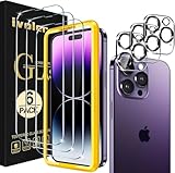 ivoler 3+3 Stück Panzer Schutz Glas Kompatibel für iPhone 14 Pro Max 6.7 Zoll, 3 Stücke Schutzfolie Mit 3 Stück Kameraschutz und Positionierhilfe, 9H Härte, HD Klar, Anti-Kratz, Anti-Bläschen