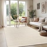 the carpet Deluxe Wool Handgewebter Wollteppich im natürlichen skandinavischen Boho-Look, Handarbeit für einen einzigartigen Stil, Creme Beige, 240 x 340 cm