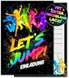 12x Jump Party EINLADUNGSKARTEN KINDERGEBURTSTAG Junge Mädchen - die JUMP-PARTY Karten sind die Trampolin EINLADUNG für Jungen Mädchen Kinder GEBURTSTAG Einladung Jump House HÜPFBURG KINDERPARTY
