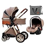 Kombination aus Kinderwagen und Autositz, umkehrbarer Stubenwagen for Neugeborene, verstellbarer Luxus-Kinderwagen mit hoher Sicht, Kinderwagen for Kleinkinder, Coches Para Bebes (Color : Khaki)