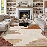 Chicnix Teppich Wohnzimmer 200x300, Großer Teppich Waschbar Kurzflor rutschfest, Moderner Geometrisch Patchwork Muster Design Teppiche für Schlafzimmer Kinderzimmer Büro Esszimmer, Braun Orange