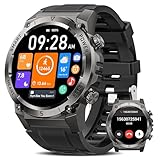 2025 NAIXUES Smartwatch Herren mit Telefonfunktion, 500mAh Akku Militär Smart Watch 1.46' Fitnessuhr 24/7 Herzfrequenz/SpO2/Schlafmonitor, 110+ Sportmodi IP68 Wasserdicht Sportuhr iOS Android, Schwarz