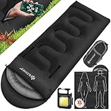 KESSER® Schlafsack Outdoor 220cm x 83cm | Deckenschlafsack 3-4 Jahreszeiten | Camping-Sleeping-Bag für Erwachsene | Leicht Tragbar Warm & Wasserabweisend inkl. Campinglampe & Seitentasche Schwarz