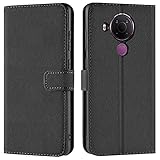 Verco Handyhülle für Nokia 5.4 Hülle, Bookcase Tasche Flipcover für Nokia 5.4 Case [Kartenfächer/Aufstellfunktion], Schwarz