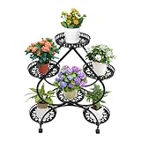 4-stufige Pflanzenständer Herzförmig, Mehrstöckig Blumenständer mit 6 Rundem Tablett, Blumentopfständer für Innen Außen, Pflanzenregal Blumenregal für Wohnzimmer Garten Balkon Terrasse, Schwarz