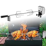 ACXIN Edelstahl Grillspieß Set 107cm mit Motor inkl. Fleischnadeln Elektrischer Drehspieß, Elektrisch Grillbräter, Grillrost mit 2 Fleischgabel, für Camping, Party, Garten, Picknick (220V - 240V)