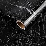 JSEVEM 60CM×9M Breit Schwarze Weiß Marmor Tapete Selbstklebend Wasserfest Möbelaufkleber Möbel Klebefolie Steinoptik Marmoroptik Klebetapete Selbstklebende Marmorierte Glänzend Papier Küche Badezimmer