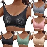 Damen Komfort BH Ohne Bügel Nahtloser Push Up Bralette Gepolstert Spitzen Bustier Weich Seamless Stretch Klassischer BH Mittel Halt Schlaf BH Alltag Yoga Sport Bra Top Prime-Rabatte Schwarz L