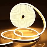 Lamomo LED Strip Warmweiss, 12V 5M LED Lichtband,Wasserdicht 3000K Neon LED Streifen, DIY Flexibel Ledband für Innen Aussenbereich Heim Küche Deko（Netzadapter nicht enthalten）