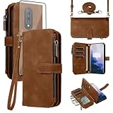 Asuwish Schutzhülle für OnePlus 7 Pro, Reißverschluss, Brieftaschen-Schutzhülle mit gehärtetem Glas, Displayschutzfolie, Crossbody-Gurt, Klappkartenhalter, OnePlus7Pro 5G, One Plus, 1+7, 1Plus