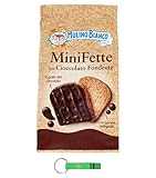 Mulino Bianco Mini Fette Biscottate 4 x 110g Vollkorn-Zwieback mit Dunkler Schokolade Kekse, Frühstückskekse, Gebackenem Brot + Beni Culinari Kostenloser Schlüsselanhänger