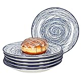 MamboCat 6-teiliges Teller-Set Rabisco I Kuchenteller-Set für 6 Personen I flache Dessert-Teller beidseitig glänzend lasiert in Blau-Weiß I Hochwertiges Porzellan Geschirr-Set mit Ø 19,5cm