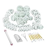 ilauke 47 Stück Fondant Ausstecher Schneeflocken Set, Diy Ausstechformen Auswerfer Stempel Tortendeko mit Auswerfer Rose Blume Herz Schmetterling Star Formen für Kuchen Torte Kekse