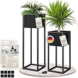 TTL HOME Blumenständer CUBIX DUO 2er Set - Pflanzenständer Metall schwarz 50 und 70 cm hoch - Design Blumentopfständer rostfrei - Blumensäule Blumentopf Ständer innen + außen für Blumen Pflanzen Deko