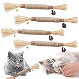 TUIBEIDAMAI Matatabi Katzensticks,Katzensticks Zur Zahnreinigung,Kausticks Set,Katzenminze Spielzeug,Katzenminze Sticks Zum Schleifen von Zähnen,Für ​Katze Zu Spielen, Beißen, Kauen (lang/4PCS)