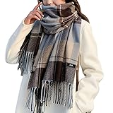 ECOMBOS Damen Schal Winter - Kariert Quadratisch Deckenschal Herbstschal Winterschal Karo Tartan Streifen Plaid Muster XXL Schal Oversized Fransen Poncho