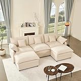 Litbird U-förmiges modulares Sofa 3-Sitzer Ecksofa mit Hocker, tiefes Sitzdesign, Cloud Couch für Wohnzimmer(Beige)