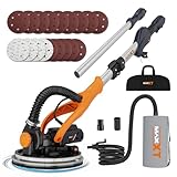 MAXXT 820W Trockenbauschleifer mit Ring-LED-Beleuchtung | Klappgriff + Verlängerungsrohr(bis 165cm) | 215mm Schleifplatte & 225mm Schleifpapier | 600-1900 U/min | six dust bag