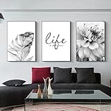 Trayosin 3-teiliges Premium Poster Set Aesthetic Blume Schwarz Weiß Feder Löwenzahn Bilder Moderne Wandbilder, Wohnzimmer Schlafzimmer Wanddeko Art ohne Rahmen (A,40x60cm)