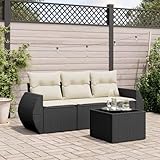 Faroom Balkon Sofa mit Stauraum Gartensofa 3 Sitzer Lounge Sofa Outdoor Rattansofa Sitzecke Balkon Lounge Klein Couch Gartenlounge Polyrattan Balkonmöbel Schwarz und Creme 4-tlg-Type-A883