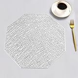 Aotiwe 8er Set Platzteller Silberfarben, Tisch Platzset Retro Coffee 38x38cm Hohles Geometrisches Polygonmuster PVC