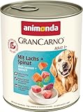 animonda GranCarno Hunde Nassfutter mit Lachs + Spinat (6 x 800 g), getreidefreies Hundenassfutter ohne Zucker, für ausgewachsene Hunde, mit frischen fleischigen Zutaten
