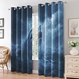 Generisch Hai Vorhänge Wohnzimmer Deko, Meerestiere Sturm Gardinen Blickdicht Schlafzimmer Fenster, Thermo Verdunklungsvorhänge mit Ösen 2er Set, H 138 x B 117 L-C&32