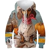 POLIUAWS Unisex Jungen Mädchen 3D Kochhund Kürbissuppe Print Hoodie Jacke Gemustertes Sweatshirt mit Tasche 12-14 Jahre