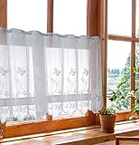 Devola Scheibengardinen transparent Jacquard gardine mit Blumen panneaux gardinen Landhaus bistrogardine weiß mit ösen Kurze küchengardinen mit gebogter Kante BxH 100x45cm 1 Stück