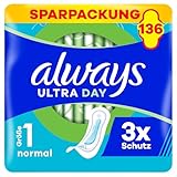 Always Ultra Binden Damen Gr. 1, Normal, 136 Damenbinden ohne Flügel (4 x 34 Stück) Multipack, ultradünn und super absorbierend