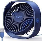 EasyAcc USB Ventilator, Mini Ventilator, Leise USB Tischventilator mit 2 Jahre Garantie, Starker Exquisit Lüfter und 3 Geschwindigkeiten, 360 Grad Drehung Desk Fan für Schreibtisch,Zuhause,Büro - Blau