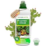 Purgrün® Kakteendünger 1 Liter – Spurennährstoffe für gleichmäßiges Wachstum – Extra Kalium fördert die Widerstandskraft – Ergiebiges Konzentrat für 200 Liter Gießwasser – Premium-Flüssigdünger