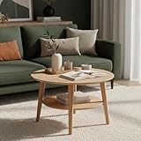 skølm Mjölnir Couchtisch rund – Wohnzimmertisch Holz – Hochwertiger Beistelltisch für Wohnzimmer – Coffee Table aus Eiche Massivholz, Natur geölt – Sofatisch mit Ablage – Couch Tisch Ø70 cm