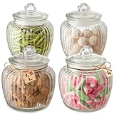 Praknu Bonbonglas mit Deckel Groß - 1,5L - 4 Vintage Vorratsgläser mit Etiketten für Candy Bar, Hochzeit, Party & Küche - Spülmaschinenfest - Für Kekse, Schokolade & Süßigkeiten