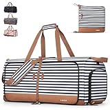 Lekesky Reisetasche Damen 60L Faltbare Reisetasche Weekender Sporttasche mit Schuhfach, wasserdichte Handgepäck Tasche/Sporttasche/Krankenhaustasche (Blau Gestreift)