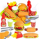 DERAYEE Küchenspielzeug Kinder Hamburger Spielzeug Set Fastfood Spielzeug Set Lernspiele Kinderspielzeug für Mädchen und Jungen ab 3 Jahre, DERAYEE-DE-DF597M1P1TQ