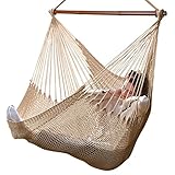 Bathonly Großer Hängesessel mit Metall-Spreizstange, bis 150 kg belastbar, Karibik Hängeschaukel, XL Handgewebt Hängestuhl für Indoor und Outdoor, Wohnzimmer, Terrasse, Garten, Balkon, Hellbraun