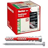 fischer DuoPower 10 x 80 S, Universaldübel mit Sicherheitsschraube, 2-Komponenten-Dübel, Kunststoffdübel zur Befestigung in Beton, Ziegeln, Stein, Gipskarton uvm., 10 Dübel + 10 Schrauben