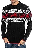 Red Bridge Herren Strickpullover Norweger Pullover Slim-Fit Plait Reindeer Navyblau XL