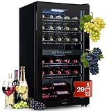 Klarstein Weinkühlschrank, 2 Zonen Getränkekühlschrank Klein, Freistehender Kleiner Weinschrank 80L, Wein-Kühlschrank mit Glastür, Indoor/Outdoor Flaschenkühlschrank, Wine Fridge 29 Flaschen