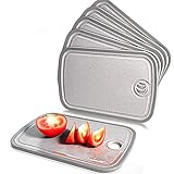 DIFULI Frühstücksbrettchen 6 Set, Schneidebrett Kunststoff Set, Brotzeitbrett Rutschfest mit Saftrille und Griff, Spülmaschinenfest, BPA Frei, Antibakteriell, küchenzubehör küchenbrett (Grau)