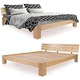 SANZARO Holzbett 140 x 200 cm - Massivholz Bett Kiefer Doppelbett Balkenbett Bettgestell Bettrahmen Lattenrost, Natur