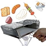 Bestargot Hobo Kocher Gaskocher, Camping Holzofen und Gas Campingkocher aus Edelstahl, Tragbar Outdoor Kocher Hobo Ofen, Faltbar Gas und Holzvergaser (Toaster)