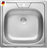 Faizee Möbel | Hochwertige Edelstahlspüle 48 x 48 cm – Runde Einbauspüle für die Küche inkl. Siphon-Set