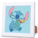 Stitch Diamond Painting Kinder Mit Holzrahmen,Set Full Diamant Painting Bilder Kinder Cartoon,5D Diamond Painting Kinder Mädchen,DIY Mosaikherstellung Arts Craft für Home Wand Decor 18x18cm