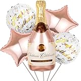 5 Stück Champagne Folienballon, XXL Weinflasche ballons, Riesen Rosegold Sektflasche Helium Ballons, Rosa Stern Dekorative Folie Luftballons für Jubiläum Geburtstag Urlaub Hochzeit Bierthema Party