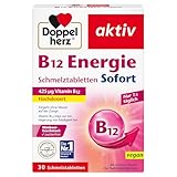 Doppelherz B12 Energie Sofort – Vitamin B12 trägt zur Verringerung von Müdigkeit und Erschöpfung bei – Vegan und hochdosiert – 30 Schmelztabletten