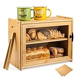 Brotkasten Bambus Brotbehälter 2-Lagiger Brotbox Brotkästen , Visualisiert für Brot, Röstbrot, 40x31x20(LxBxH)cm, Natur Bambus